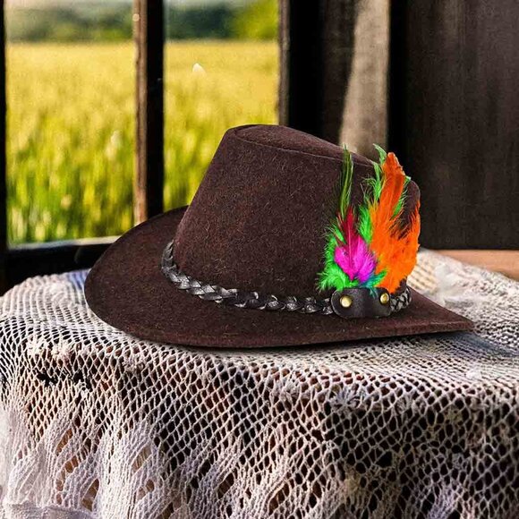 Men Bavarian Hat Dark Brown Oktoberfest Costumes Hat Western Traditional Attire. - Picture 3 of 10